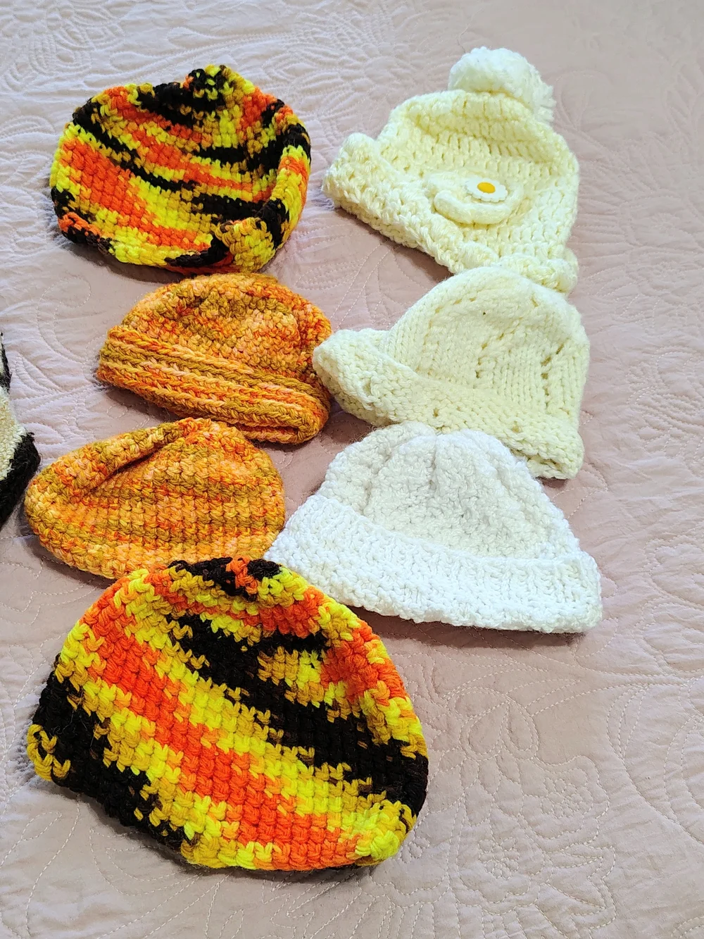 7 Handmade Crochet BABY Booties & 7 Crochet Hats Fun Designs Buttons Ties